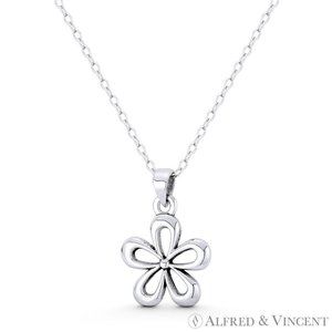5-Petal Daisy Flower Charm Pendant in Oxidized .925 Sterling Silver